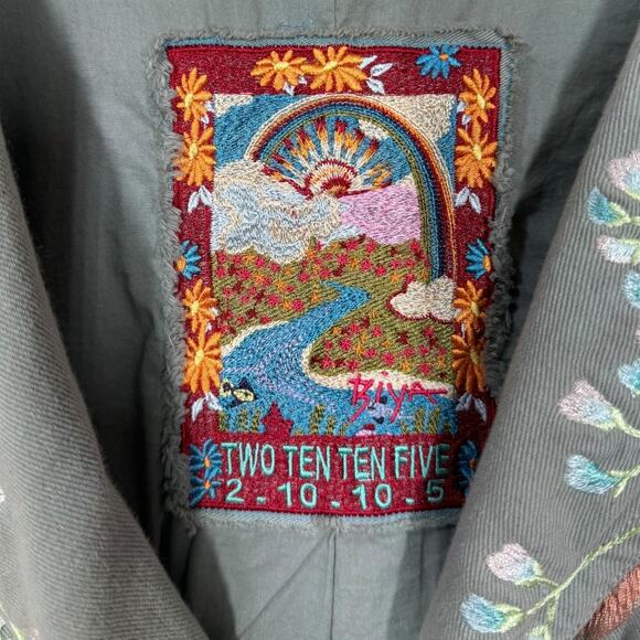 BIYA Johnny Was Floral Embroidered Jacket Small Khaki Boho Flaw Prairie Cottage - Picture 6 of 13